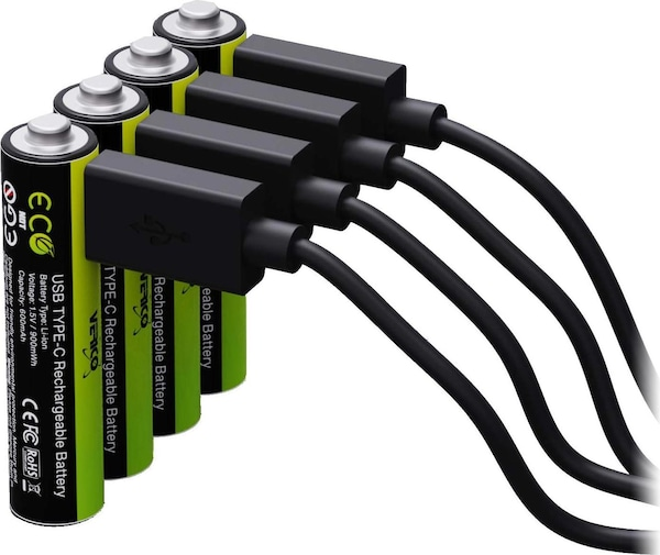 Verico Li-Ion USB-C Micro AAA-Akku 1.5V 900mWh 600mAh ladbar per USB (4 Stk., AAA, 600 mAh)